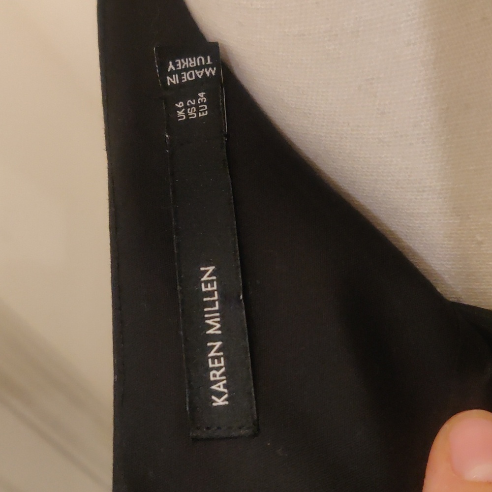 Karen Millen Black Pencil Assymetrical Lined Skirt with Buckle Detail Sz 2 - Picture 6 of 11